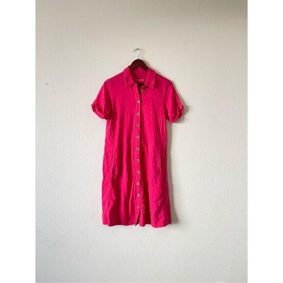 SOFT SURROUNDINGS Pink Button Front Cotton Shirt‎ Dress Sz Medium Short Sleeve - Picture 4 of 7